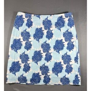 Vineyard Vines Skirt Women's Size 0 Blue Coral Print Preppy Stretch Cotton Lined
